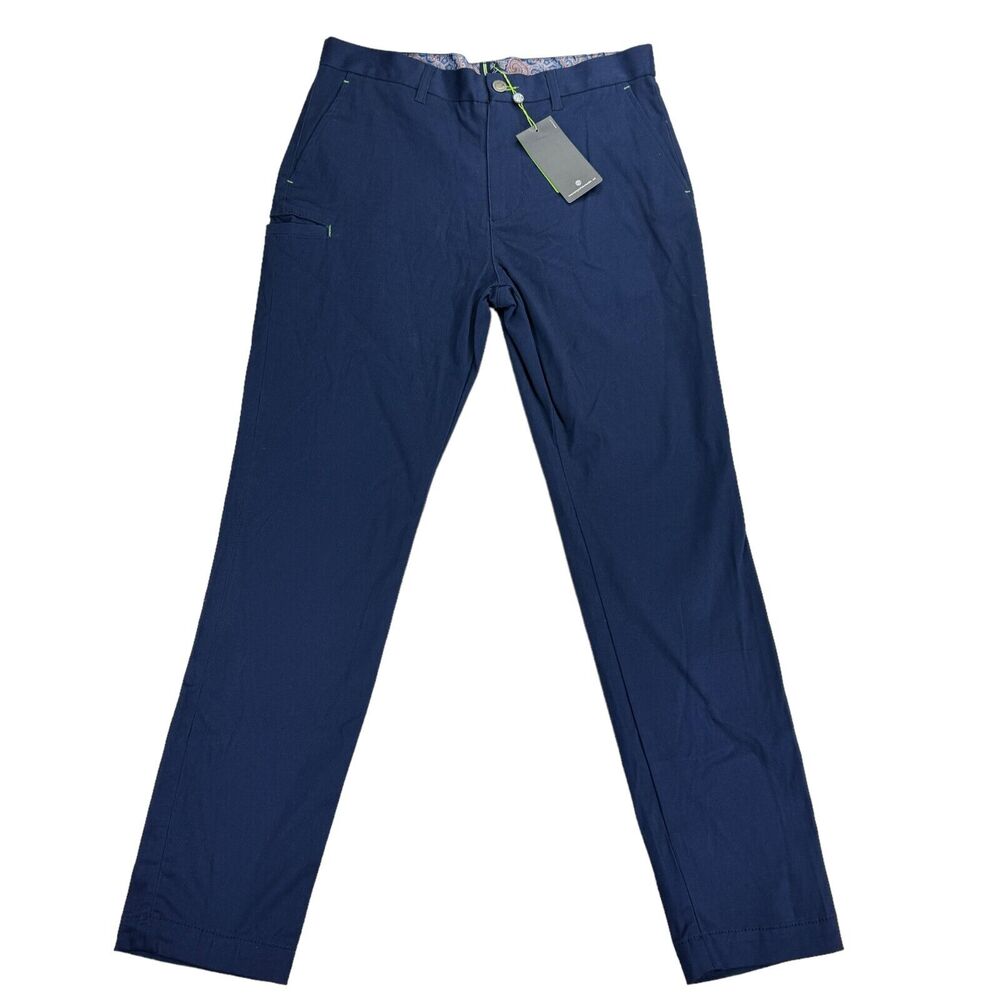 Society of Threads Mens Slim Fit Stretch Flat Front Chino Pants Blue 32